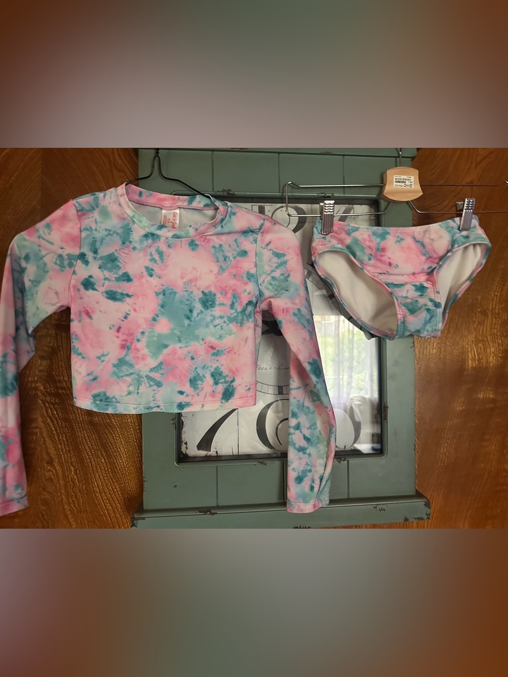 Cat & Jack Pink and Teal Tie-Dye Long Sleeve Rash Guard Top